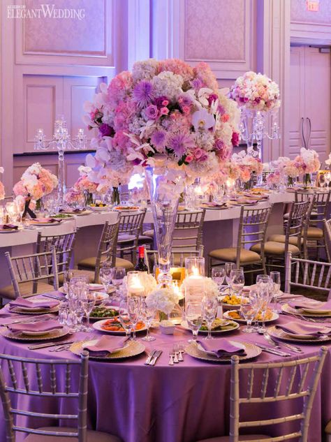 Elegant Ballroom Reception Plum Wedding Decorations, Pink And Purple Wedding, Pink Purple Wedding, Purple Wedding Decorations, Pink Quince, White Wedding Decorations, Pink Wedding Decorations, Quince Decorations, Plum Wedding