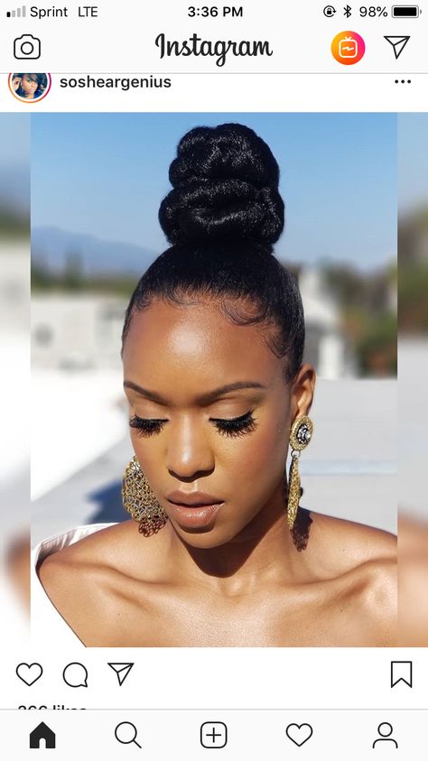 Bun Updo Black Women, Sleek Bun Black Women, Bun With Pearls, Black Women Updo Hairstyles, Black Hair Bun, Natural Hair Ponytail, Latest Hair Braids, High Bun Hair, Pink Hair Accessories