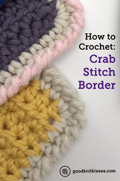 Add the crochet crab stitch to your next project. This rope-like textured border adds a finished look to your crochet or knits. #goodknitkisses #crochet #crochetborder #crochetstitches #howtocrochet #learntocrochet #crochettutorial Crochet Crab, Crafts Clothes, Crochet Border Patterns, Bump Out, Knitting Club, Crochet Knit Stitches, Linen Stitch, Textured Yarn, Crochet Rope