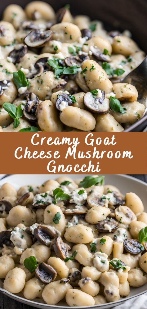 Creamy Goat Cheese Mushroom Gnocchi | Cheff Recipes Goat Cheese Mushrooms, Goat Cheese Gnocchi, Recipes Using Goat Cheese, Gnocchi Meals, Recipes With Goat Cheese, Gnocchi Creamy, Mushroom Gnocchi, Mushroom Stuff, Pasta Gnocchi