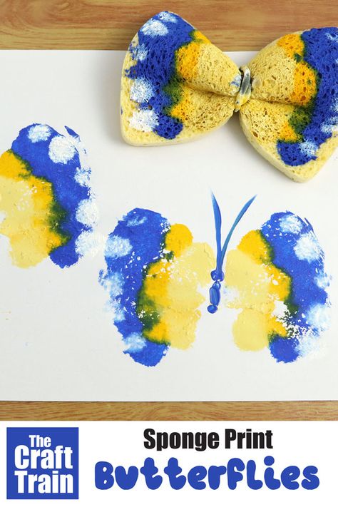 Sponge butterfly printing art idea for kids. Use a kitchen sponge to create arty, symmetrical butterfly wing shapes. This is a fun Sprint craft idea or is also perfect for a unit on mini beasts, insects or life cycles #butterflt #kidsart #spongeprinting #sponge #symmetry #butterfly #butterflies #printing #insect #kidscrafts #spring #springcrafts Butterfly Art And Craft, Diy Papillon, Sponge Crafts, Spring Toddler Crafts, Painting Activities, Diy Butterfly, Spring Crafts For Kids, Butterfly Crafts, Spring Art