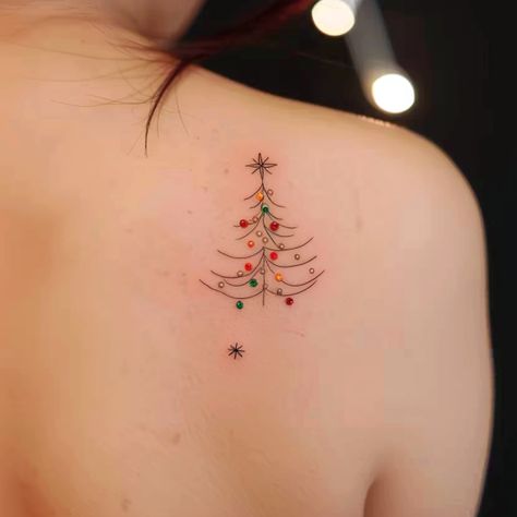 40 Cheerful Christmas Tattoos To Keep the Festive Spirit Alive Christmas Lights Tattoo, Christmas Tree Tattoo, Christmas Tattoo Ideas, Christmas Tattoos, Coverup Tattoo, Tattoo Thoughts, Christmas Tattoo, Light Tattoo, The Nerve