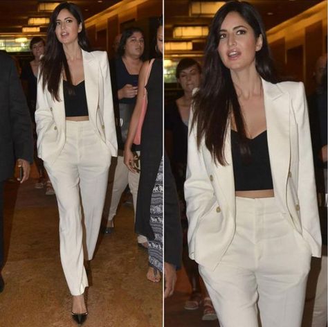 Katrina Kaif Without Makeup, Blocked Heels, Bridal Pantsuit, Pastel Outfits, Petite Suits, Celebrity Fashion Outfits, Classy Business Outfits, Celebrity Casual Outfits, Black Bustier