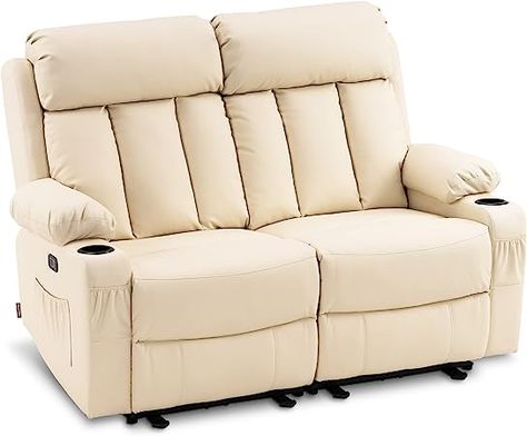 MCombo Power Loveseat Recliner, Electric Reclining Loveseat Sofa with Heat and Massage, Cup Holders, USB Charge Port for Living Room Faux Leather 6075 (Cream White, Loveseat Recliner) Loveseat Recliners, Power Recliner Chair, Sectional Sofa With Recliner, Power Reclining Loveseat, Reclining Loveseat, Electric Recliners, Power Reclining Sofa, Rooms To Go, Leather Loveseat