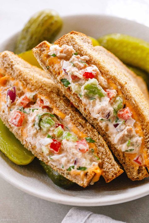 Easy Tuna Melt Recipe – How to Make a Tuna Melt — Eatwell101 Healthy Tuna Melt, Tuna Sandwiches, Turkey Melt, Tuna Melt Sandwich, Salad And Fries, Panini Recipe, Tuna Melt Recipe, Healthy Tuna, Melt Recipe