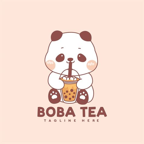 Milk Tea Logo, Boba Logo, Logo Panda, Drink Boba, Boba Milk Tea, Tea Logo, Boba Milk, Boba Tea, Cute Panda