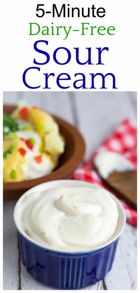 5-Minute Vegan Sour Cream - EatPlant-Based Vegan Sour Cream Recipe, Non Dairy Sour Cream, Tofu Sour Cream, Dairy Free Yogurt Recipe, Dairy Free Sour Cream, Dairy Substitutes, Vegan Basics, Sour Cream Recipe, Veggie Appetizers