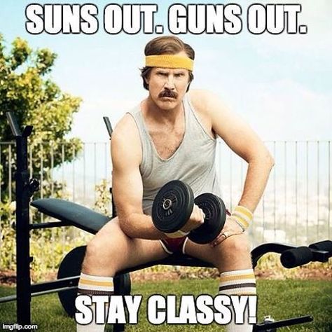 ☀️ Suns out. Guns out. Stay classy. #gymmemes #gymhumor #willferrell @mickos6 Kettlebell Workout Video, Gym Humour, Fitness Memes, Motivation Pictures, Yoga Beginners, Kettlebell Training, Suns Out, Gym Quote, Workout Memes