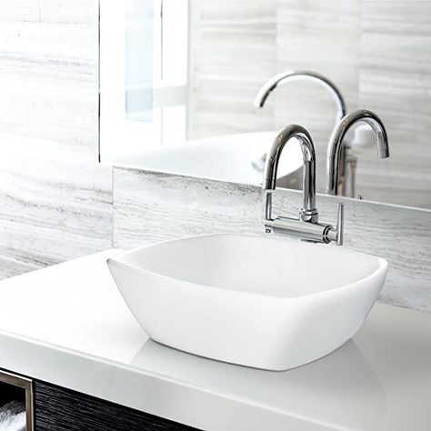 Amazon.com: Miligore 16" x 16" Flared Square White Ceramic Vessel Sink - Modern Above Counter Bathroom Vanity Bowl : Tools & Home Improvement Counter Bathroom Sink, Above Counter Bathroom Sink, Vessel Sink Bathroom Vanity, Counter Bathroom, Vessel Sink Vanity, Oval Bowl, White Bowl, Vessel Sink Bathroom, Bowl Sink