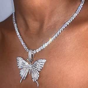 EARENT Rhinestone Butterfly Choker Necklace Crystal Butterfly Pendant Necklaces Chain Sparkly Neck Jewelry for Women Women Choker Necklace, Crystal Choker Necklace, Butterfly Pendant Necklace, Wing Necklace, Neck Jewellery, Crystal Choker, Butterfly Necklace, Short Necklace, Butterfly Pendant