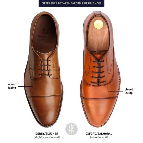 Put together this very simple visual illustrating the difference between the Oxford and Derby. New Trend Shoes, Mens Dress Outfits, Trend Shoes, Allen Edmonds Shoes, Oxford Shoes Outfit, Dress Shoes For Men, Peacoats, Desert Boot, Classy Shoes