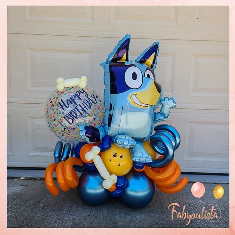 Blue Balloon Bouquet, Bluey Balloon Bouquets, Blippi Balloon Decor, Blue Orange White Balloon Garland, Bluey Balloon Arch Boy, Bluey Balloon Garland Ideas, Bluey Theme Balloon Bouquet, Bluey Backdrop For Boy, 2nd Birthday Party For Boys