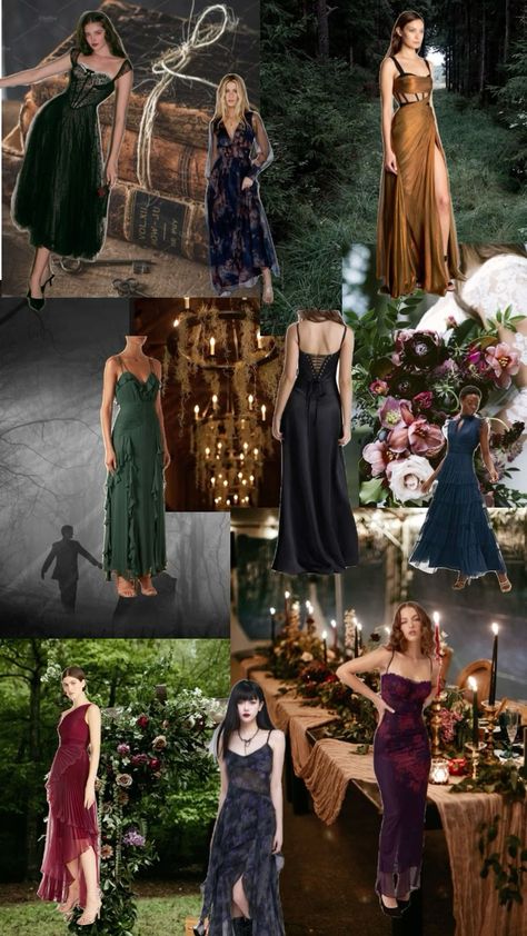 A dark forest fantasy wedding theme combines the mystery of the woods with the elegance of a romantic evening, creating a mystical atmosphere that feels both ethereal and grounded in nature. If you're attending a fall wedding with this enchanted theme, your dress choice should evoke magic, nature, and sophistication. Shopping for fall wedding guest dresses on Amazon offers you a wide variety of options to find the perfect look for this enchanting theme. Forest Fantasy Wedding, Fantasy Wedding Theme, November Wedding Guest Outfits, Fall Wedding Guest Dresses, Wedding Guest Outfit Fall, Dress Code Wedding, Dark Dress, Wedding Themes Fall, Fall Wedding Guest