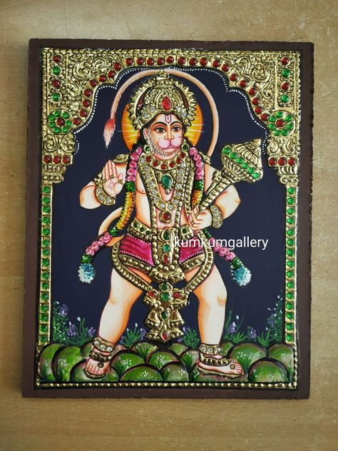 Hanuman Tanjore Painting, Tanjore Art, God Venkateswara Images Hd Wallpaper, Rudra Shiva, Relief Painting, Tanjore Paintings, Jai Hanuman, Hanuman Ji, Tanjore Painting