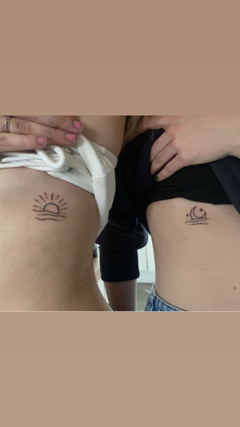 Best Friend Tattoos Ribs, Matching Rib Tattoos Best Friends, Matching Rib Tattoos, Matching Tattoos Sun And Moon, Matching Best Friend Tattoo, Best Friend Vibes, Cute Best Friend Tattoos, Friend Vibes, Best Friend Tattoo