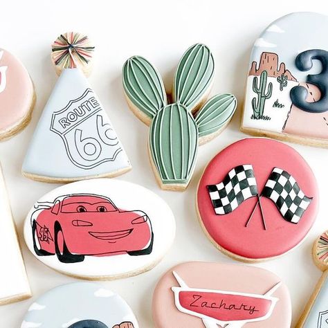 Kelsey Fuhrmann on Instagram: "Lots of first time sets for me this week 😍 As a mom to a Lightning McQueen loving little boy, these spoke to me 🏁⚡️ . . . #lightningmcqueencookies #disneycarscookies #carscookies #desertcookies #lightningmcqueen #lightningmcqueenbirthday #disneycars #customcookies #cookiesofinstagram #minneapoliscookies #cookiers #royalicingcookies #instacookies" Lightning Mcqueen Cookies Decorated, Cars Cookies Disney, Cars Birthday Cookies, Lightning Mcqueen Cookies, Race Car Cookies, Cars Cookies, Specialty Cookies, Car Cookies, Cookies Theme