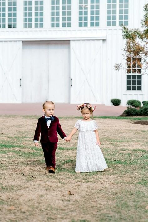 Christmas Wedding Flower Girl, Fall Wedding Flower Girl, Fall Flower Girl, Fall Flower Girl Dresses, Red Flower Girl, White Sparrow Barn, White Sparrow, Wedding Flowers Roses, Wedding Party Ideas