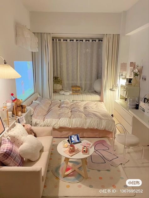 Room With Couch And Bed Ideas, Big Room Interior, Cute Korean Room, Big Room Ideas, Unicorn Bedroom Decor, Desain Quilling, Warm Home Decor, Dream Apartment Decor, Room Redesign