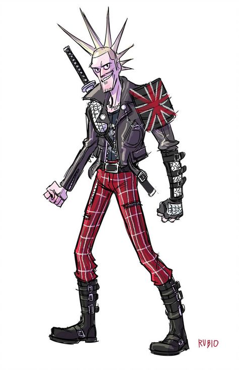 Punk Outfits 80s, Rock Character Design, Punk Oc, Rock Character, Music Themed Art, Punk Character Design, Punk Cartoon, Neo Punk, New Character Design