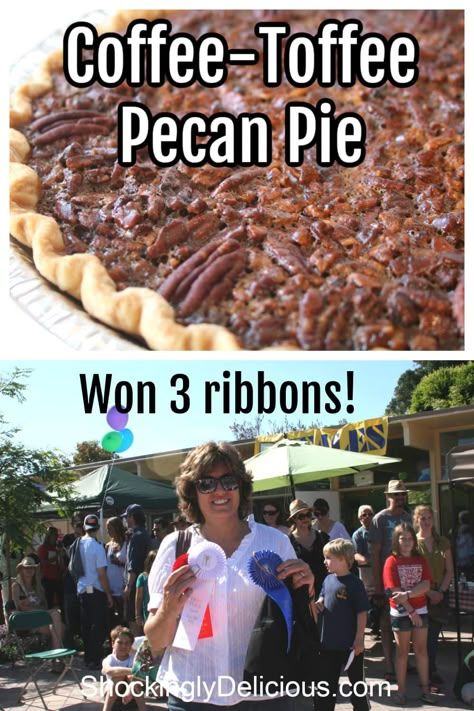 Coffee-Toffee Pecan Pie pinterest pin Toffee Pecan Pie, Coffee Pie Recipes, Island Pecan Pie Recipe, Pecan Pie Recipes, Thanksgiving Posts, Coffee Pie, Coffee Toffee, Dessert Cravings, Pie Fillings