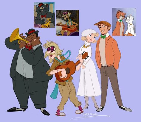 Alley Cat Musicians, Duchess And Thomas Disney Characters As Humans, Humanized Disney, Cartoon Characters As Humans, Modern Disney Characters, As Humans, Disney Artwork, Disney Animals, Modern Disney, Pinturas Disney