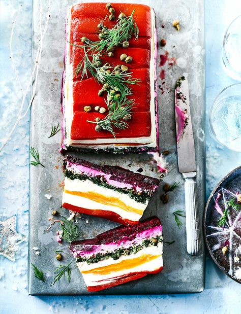 Find 1000s of triple-tested recipes, expert cooking advice from your favourite celebrity chefs and the latest food trends Whipped Feta Cheese, Vegetable Terrine, Christmas Starters, Terrine Recipe, Vegetarian Starters, Beetroot Recipes, Vegetarian Christmas, Starter Recipes, Mystery Dinner