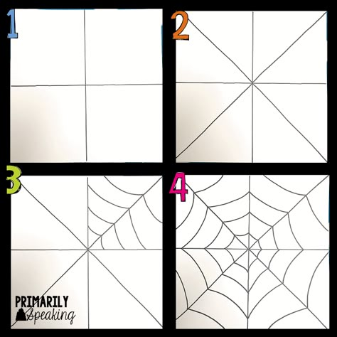 Spider Tutorial, Spider Web Art, Halloween Art Lessons, Strašidelný Halloween, Halloween Art Projects, October Art, Halloween Kunst, 2nd Grade Art, Fall Art Projects