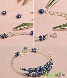 finish this simple blue pearl bracelet Beebeecraft Tutorials, Blue Pearl Bracelet, Easy Beading, Memory Wire Jewelry, Wire Jewelry Designs, Diy Wire Jewelry, Medical Alert, Wire Work Jewelry, Homemade Jewelry