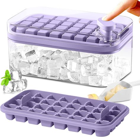 Amazon.com: Ice Cube Tray with Lid and Bin for Freezer, 2 Pack, 64 Pcs Ice Cube Mold (Purple): Home & Kitchen Creative Ice Cubes, Ice Pop Molds, Ice Trays, Ice Scoop, Silicone Ice Cube Tray, Ice Cube Maker, Clear Container, Ice Molds, Ice Cube Molds