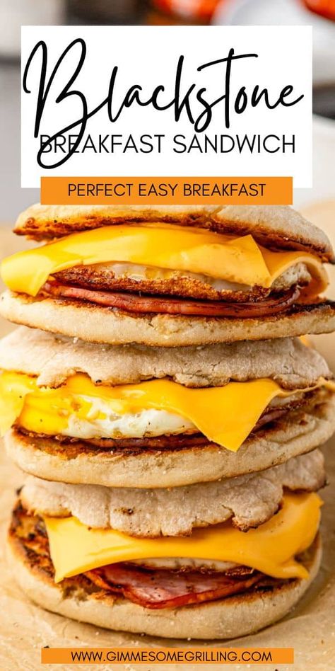 Skip the pancakes on the griddle for breakfast and try an amazing Blackstone Breakfast Sandwich. Toasted English Muffins with ham, cheese and an egg all made on your outdoor griddle. The perfect easy breakfast recipe or great for meal prep for the week! Blackstone Breakfast, Outdoor Griddle Recipes, Easy Yummy Breakfast, Outdoor Griddle, Egg Sandwich Breakfast, Chicken Crockpot Recipes Easy, Easy Breakfast Recipe, Griddle Recipes, Breakfast Prep