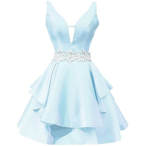 Icy Sun Women's V Neck Crystals Homecoming Dresses A Line Satin Short... ($68) ❤ liked on Polyvore featuring dresses, gowns, satin gown, a-line dresses, blue gown, v neck homecoming dress and blue a line dress Icy Blue Party Dress, Icy Blue Dress Gowns, Sky Blue Flowwy Dress Plan, Icy Blue Dress, Luxury Light Blue Mini Dress, Blue Dress Png Aesthetic, Dress Png, Baby Blue Dresses, Blue Homecoming Dresses