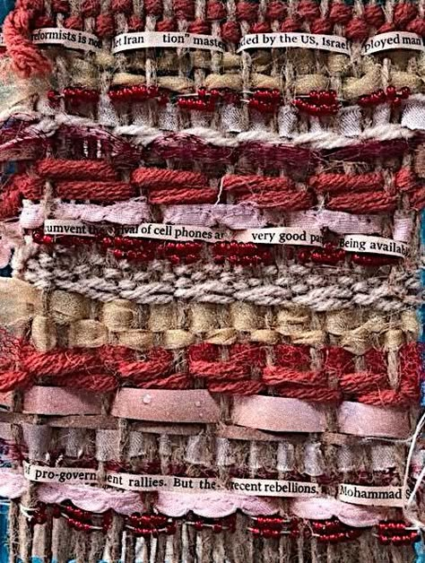 2018. mixed media weave Woven Textile Art, Contemporary Weaving, Upcycle Weaving, Weaving Texture, Weaving Installation, Mixed Media Weaving, Weaving Fashion Runway, Weaving Collage, Woven Installation