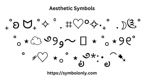 Aesthetic symbols are a great way to add personality and style to your text. This list of the best symbols includes a variety of shapes, icons, and emojis that you can use to create unique and eye-catching. #aestheticfonts #FontInspiration #PinterestFonts #CalligraphyFonts Copies Decoration Ideas, Heart Text Symbol, Font Symbols Aesthetic, Text Decoration Ideas, Heart Symbol Copy And Paste, Keyboard Emoji Symbols, Music Symbol Aesthetic, Heart Symbol Aesthetic, Cute Display Names