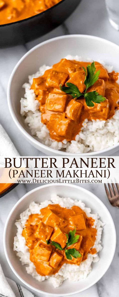 This easy Butter Paneer recipe, also know as Paneer Makhani, uses simple ingredients yet tastes just as delicious as your favorite authentic Indian takeout. This one-pan vegetarian dinner recipe is perfect for any night of the week. | #paneer #butterpaneer #paneermakhani #indianfood Easy Paneer Recipes, Indian Takeout, Paneer Curry Recipes, Paneer Masala Recipe, Butter Paneer, Butter Masala Recipe, Paneer Makhani, Indian Dinner Recipes, Paneer Recipe