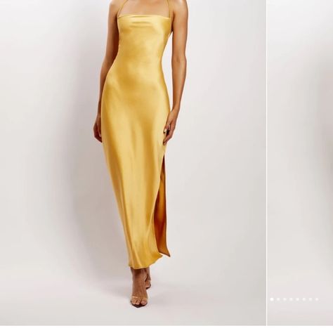 Meshki Sydney slip dress xs Gold Ruched Dress, Meshki Dresses, Slip Maxi Dress, Bandeau Maxi Dress, Drape Maxi Dress, White Halter Dress, Prom Inspo, Linen Mini Dress, Blue Mini Dress