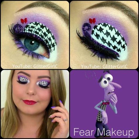 Inside Out Fear Makeup. Youtube channel: full.sc/SK3bIA Inside Out Fear, Disney Eye, Disney Eye Makeup, Fear Inside Out, Disney Inspired Makeup, Makeup Collage, Disney Eyes, Inside Out Party, Eyeshadow Designs