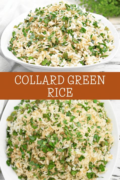 Collard Greens Rice ~ Easy recipe for Creole-spiced rice studded with collard greens, onions, bell peppers, and garlic! Sauteed Collard Greens, Collard Greens Recipe, Collard Green, Southern Cooking Recipes, Spiced Rice, Green Rice, Rice Dinner, Easy Vegan Dinner, Vegan Sausage