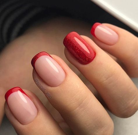 Red Tip Nails, Red French, Short Acrylic Nails Designs, Pink Nail, Pretty Acrylic Nails, Chic Nails, French Tip Nails, Short Acrylic Nails, Valentines Nails