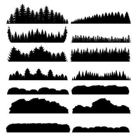 Winter Trees Silhouette, Tree Line Silhouette, Treeline Silhouette, Cornell Box, Skyline Drawing, Spray Paint Stencils, Forest Silhouette, Line Silhouette, Paint Stencils