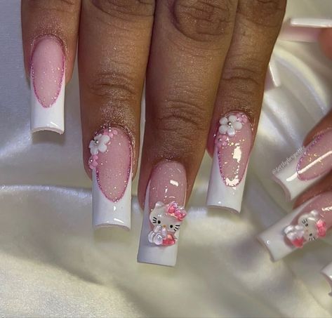 Hello kitty nails #zicxa-photos #zicxa #images #background #wallpaper #freepik #shutterstock #VN French Tip Set, Hello Kitty Nails Art, Acrylic Nail Designs Coffin, Cute Pink Nails, Kitty Nails, Purple Acrylic Nails, White French Tip, Girly Acrylic Nails, Hello Kitty Nails