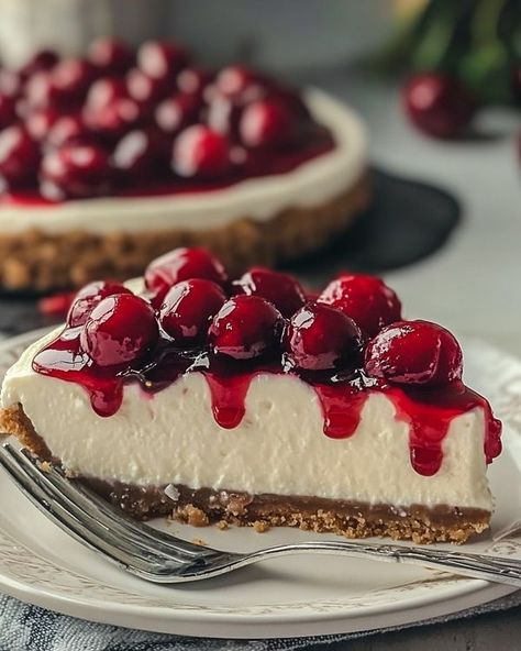 No Bake Cherry Cheesecake, Cherry Cheesecake, Cheesecake Factory, Summer Treats, Cherry Pie, Food Obsession, Cafe Food, Pretty Food, Om Nom