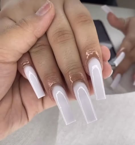 Long Soft White Acrylic Nails, Long Milky White Acrylic Nails, Long Square Acrylic Nails Solid Color, Milky White Nails Acrylic Coffin Long, Milky White Tapered Square Nails, Long Acrylic White Nails, Long Basic Acrylic Nails, Glossy White Nails, Soft White Nails Acrylic