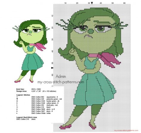 Disgust from Disney Pixar Inside Out - free pattern Crochet Patterns Disney, Disney Free, Stitch Character, Crochet Patterns Free, Disney Cross Stitch Patterns, Disney Inside Out, Stitch Cartoon, Cross Stitch Love, Disney Cross Stitch