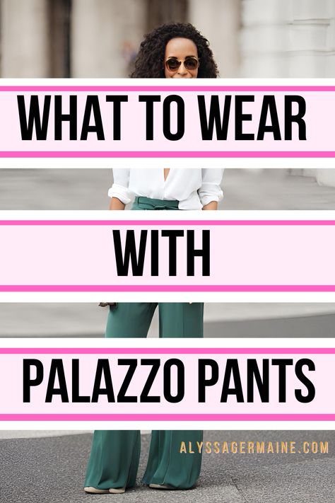 Plaza Pants With Tops, Tops For Wide Leg Pants Classy, Pallazo Pants Outfit Ideas Summer, Pallazo Outfit Palazzo Elegante, How To Dress Palazzo Pants, Palazzo Pants Office Outfit, Plus Size Palazzo Pants Outfit Wedding, Outfits With Black Palazzo Pants, Palazzo Pants With Sweater Outfit