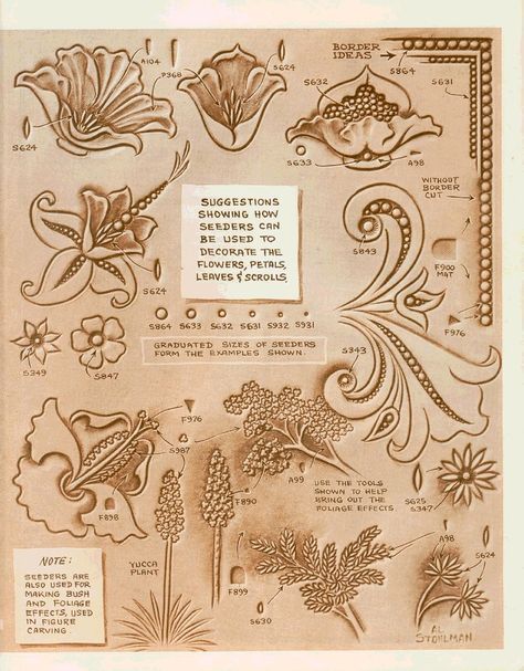 Leather Tutorial, Leather Working Patterns, Leather Patterns, Leather Working Tools, Diy Leather Projects, Leather Tooling Patterns, Tooling Patterns, Leather Engraving, Belt Pack