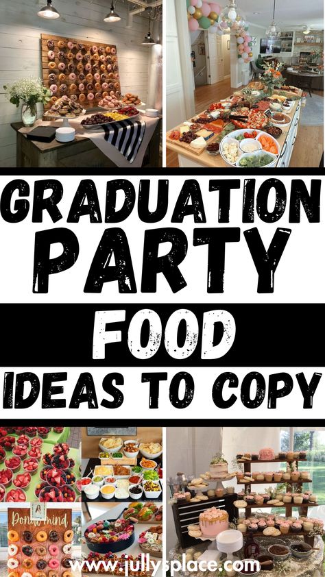 graduation party food, graduation food ideas, grad party food ideas, graduation buffet ideas Graduation Food Display, Grad Party Bbq Food Ideas, Grad Party Ideas Centerpieces, Graduation Breakfast Ideas, Food Table Decorations Buffet Ideas Graduation Parties, Menu For Graduation Party, Grad Party Food Display, Gluten Free Graduation Party Food, Easy Party Buffet Ideas