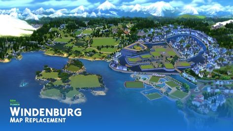 Windenburg Map Replacement - DOWNLOAD | 20th Century Plumbob Map Override Sims 4, Sims 4 Windenburg, Sims House Design, Detailed Map, Sims House, The Expanse, Sims 4, World Map, 20th Century