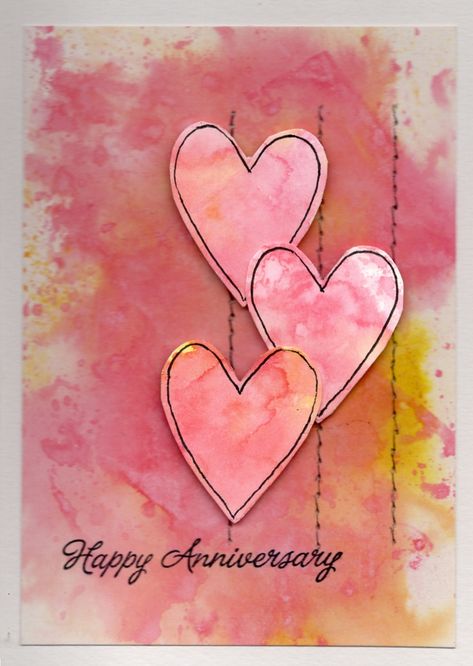 Watercolor Anniversary Card, Scrappy Cards, Anniversary Cards Handmade, Happy Anniversary Wishes, Anniversary Cards For Husband, Valentine Love Cards, Watercolor Birthday Cards, Anniversary Art, Happy Anniversary Cards