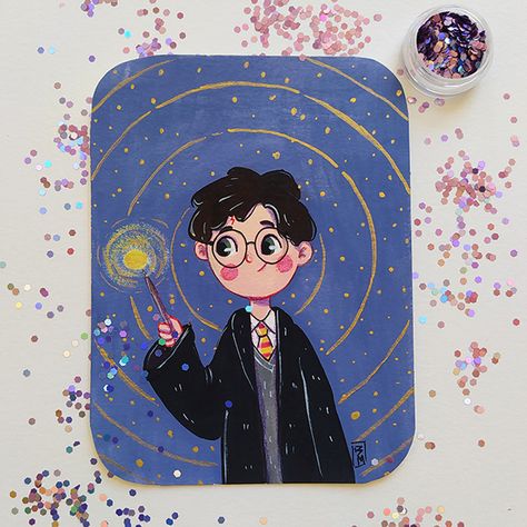 Harry Potter Painting, Harry Potter Illustration, Painting Gouache, Harry Potter Artwork, Harry Potter Drawings, Small Canvas Art, Harry Potter Fan Art, Cute Doodle Art, Illustration Painting