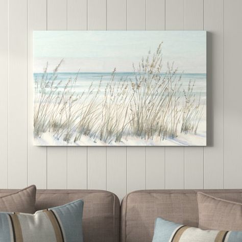 Beachcrest Home Beach Driftwood - Wrapped Canvas Print | Wayfair Upscale Coastal Decor Interior Design, Beach Sand Dunes, Farmhouse Coastal Decor, Beachy Farmhouse, Beachy Prints, Painting On Pallet Wood, Grass Growing, Boothbay Harbor Maine, Florida Decorating